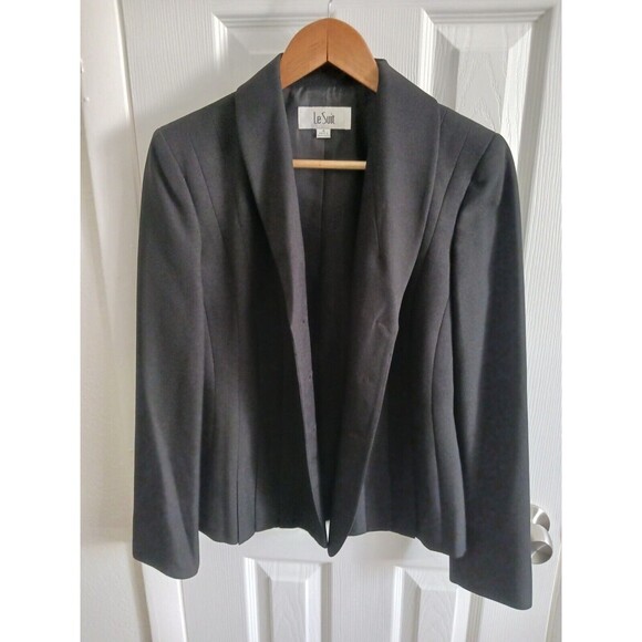 Le Suit Black Suit Set Jacket Blazer & Dress Pants Size 4 Petite Long‎ Sleeve - Picture 3 of 16